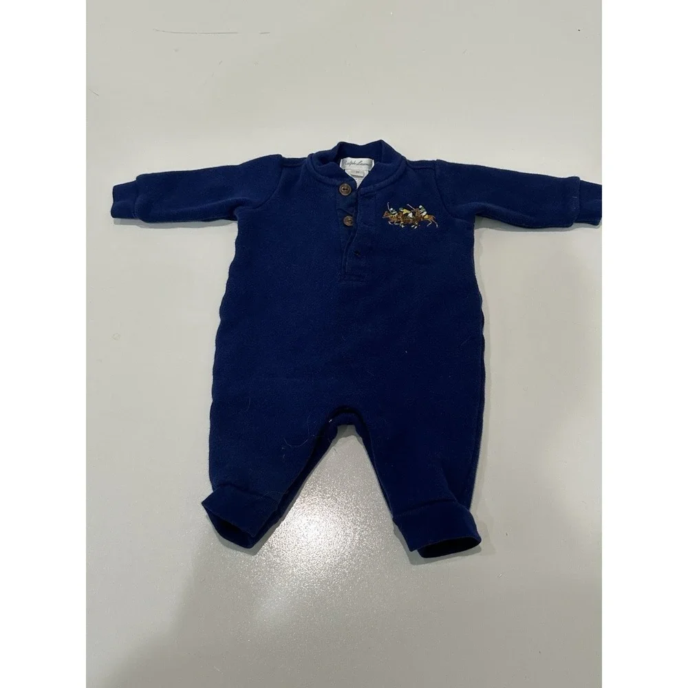 Ralph Lauren Rugby Romper Baby 3M Long Sleeve Triple Pony